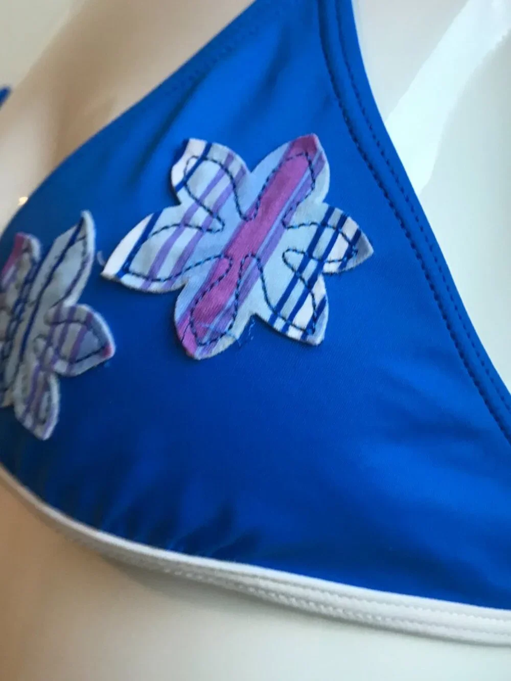Billabong Girls swimwear blue floral patch and logo bikini